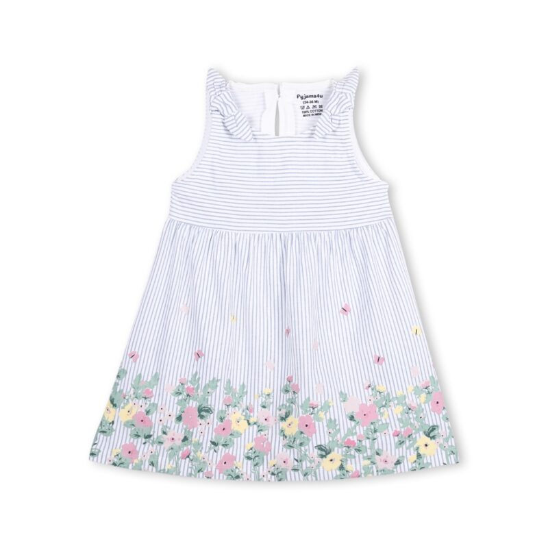 Flora Printed Cotton Grey Knotted Frock For Baby Girls